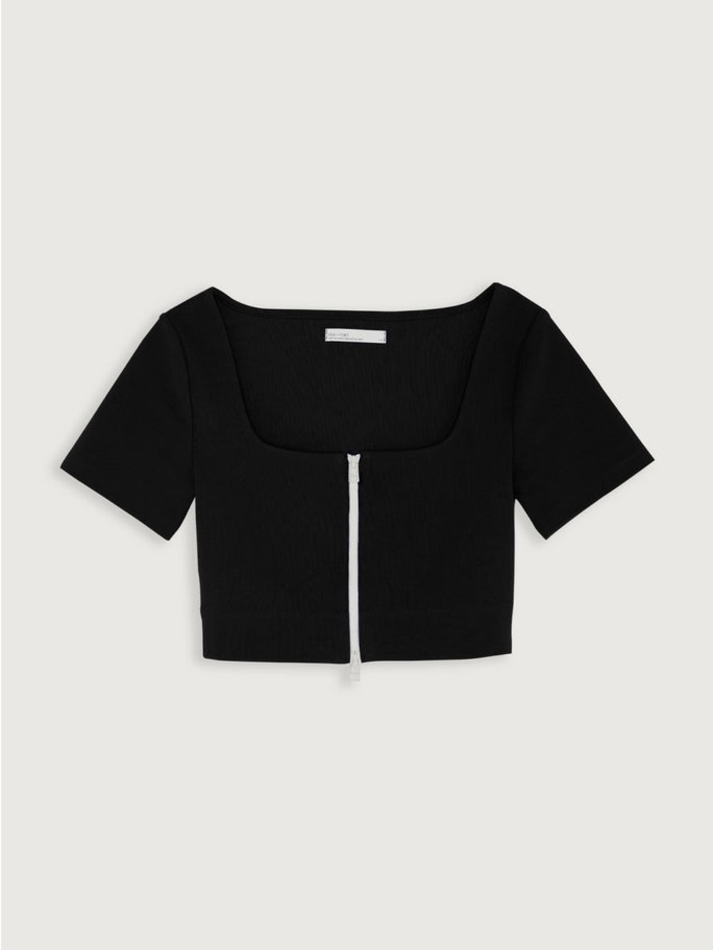OAK + FORT Navy Square-Neck Zip Crop Top